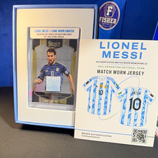 Lionel Messi GAME WORN Jersey Swatch 2021 Argentina Hat Trick Bolivia MEARS 2col picture