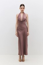 Draped Halter Neck Satin Maxi Dress picture