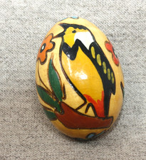 Vintage Hand Painted Folk Art Wooden Egg Bird & Flowers picture