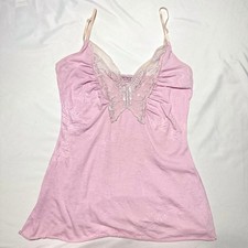 VTG Y2K Lace Butterfly Baby Pink Crinkle Texture Lipstick Cami picture