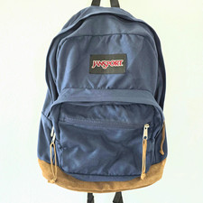 Vintage JanSport T26 Originals Backpack Blue/Brown Leather Bottom Zip 26L picture