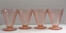 RARE VINTAGE SET OF 4 FOOTED PINK DEPRESSION DISHES CHERRY BLOSSOM DESIGN picture