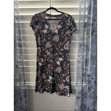 NWOT LOFT DARK GRAY Mini Dress with Pink & Blue Floral Print picture