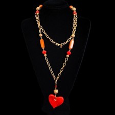  VINTAGE  Diane von Furstenberg 1980s Signed DVF Heart Necklace Pouch Rare picture