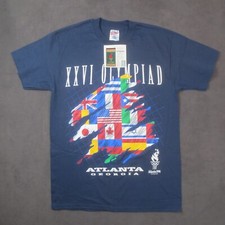 Vintage 1996 Atlanta Olympic Shirt Men Medium Blue Flags Single Stitch Deadstock picture