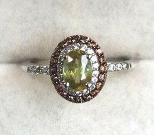 AAA Sava Sphene White / Coffee Zircon Double Halo Ring in Platinum Sterling Sz 6 picture