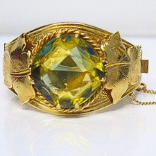 Rare Vintage Sarah Coventry Versailles Hinged Clamper Bracelet Green Givre Stone picture