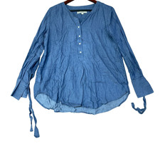 Loft Women's M Blue Chambray Cotton Lyocell  Henley Blouse C0998 picture