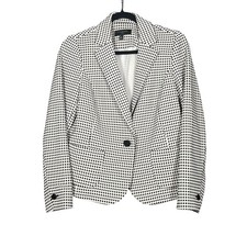 Talbots Petites Checked Black White Single Button Blazer Jacket Womens MP picture