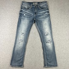 Buckle BKE Jake Straight Fit Jeans Stretch Denim 32x30 Mens Blue Thick Stitch picture