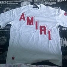 AMIRI Men's M White/Red Logo Graphic Print Jersey Cotton Crew Neck T-Shirt picture