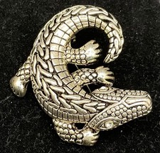 Vintage silver-toned alligator brooch with rhinestone eyes picture
