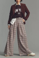 MAEVE Anthropologie The Avery Pleated Wide-Leg Trouser Pants Plaid Ed. Size 10 picture