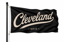 Cleveland Ohio Flag 3x5 Ft Black Cream Script Banner Porch Garage Man Cave Decor picture