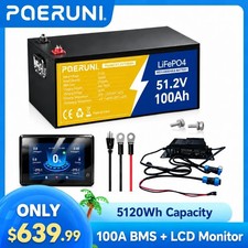 POERUNI 48V 100Ah LiFePO4 Lithium Battery BMS With 58.4V 20A Charger+LCD Monitor picture