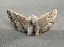 Vintage Zuni Picasso Marble Eagle Fetish w/Turquoise Eyes by Herbert Hustito (D) picture