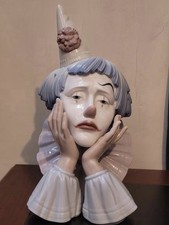 Llardo Sad Clown Head Bust 5130 Vintage Porcelain Figurine Pensive Pierrot Spain picture