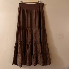 Cabi Women's Tiered Casual Pull On Midi Skirt Brown New Fairy Whimsy Cottage picture