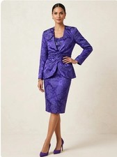 Scott McClintock VTG 80s Damask Brocade Purple Beaded Jacket Skirt Suit Sz 6 NWT picture