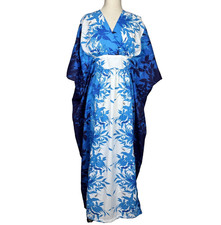 Royal Creations Kaftan Dress Women One Size Blue Aloha Floral Hawaiian Maxi picture
