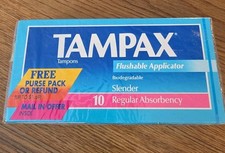 Vintage 1991 Tampax Tampons Slender Regular Absorbency 10 Count Box Prop New NOS picture