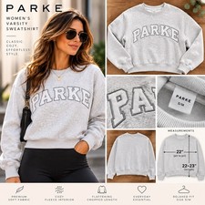 PARKE Women’s Varsity Mockneck Sweatshirt – S/M – Heather Gray / White picture
