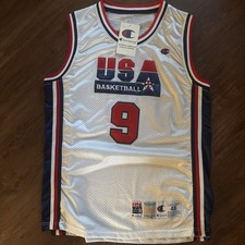 Champion Team USA Jordan #9 Basketball Jersey White 1992 Olympics Size 48 picture