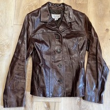 Wilsons Leather Maxima Jacket Womens Medium Brown Leather Button Front Lined picture