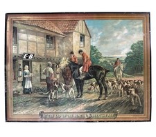 VTG 1930s E&B BEER & ALE Ekhardt Becker Detroit MI Tin TOC Hunting Scene Sign picture