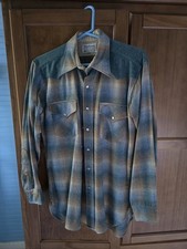 Vintage 1980s  MENS Sz M PENDLETON 100% VIRGIN WOOL PLAID Shirt, Green Gray Aqua picture