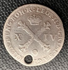 Antique 1791 Austrian Netherlands 14 Liards Silver Coin Leopold II Holed picture
