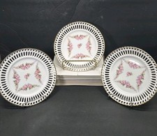 Antique Max Roesler Germany Reticulated Porcelain Plates Pattern 479 Set of 3 picture