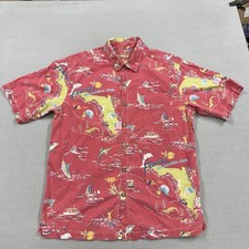 Kahala Shirt Mens Large Red Florida Map Short Sleeve Button Hawaiian Casual picture