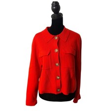 Sezane Betty Cardigan Merino Wool Knit Sweater Womens M Red Button Preppy Crop picture