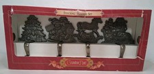 VTG  Grandeur Noel Cast Iron Christmas Stocking Holders 4 Cast Iron New In Box picture