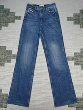 Zara The 90S Full Length Jeans Womens 6 Blue Denim Cotton Frayed Hem 28x35 picture