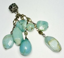 Vintage Artisan Natural Larimar Gemstone Tassel Cluster Statement Pendant picture