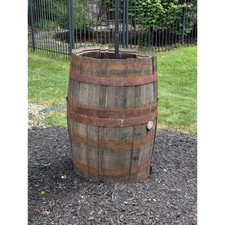 Used White Oak Whiskey Barrel 30 Gal Rustic Planter Garden Decor Iron Hoops picture