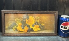 Vtg 20’s Antique FRUIT Cantaloupe Bananas Grapes Peaches Litho Print Wood Framed picture