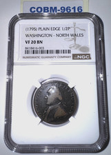 Rare NGC VF 20 BN  1795 Plain Edge 1/2 Pence Washington North Wales COBM-9616 picture