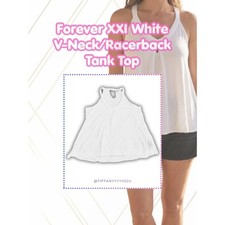 🤍 Forever 21 Cream V-Neck Racerback Tank Top • Size S picture