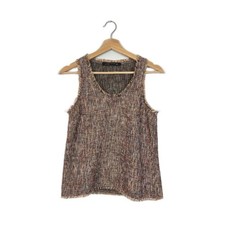 Zara Women's Fringe Tweed Top Size XS Multicolor Classic Preppy Fall Office Cozy picture