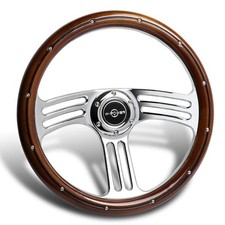 Dark Wood Grip 13.78 350mm 6 Bolt Chrome 3 Spoke Vintage Steering Wheel picture