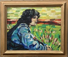 Female Portrait Original Vintage Mid Century Oil Canvas Painting, Framed picture