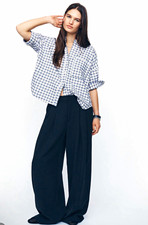 Anthropology / Maeve. Blue/White  Cotton Button-Up Collared Short Sleeve Relaxed picture