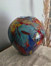 Tim Lazer Art Glass Medium Vase Red Splash Series 8