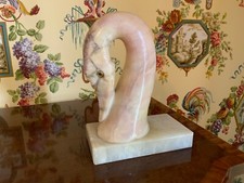 Lovely Antique Onyx Swan Statue Glass Eyes Belgium  picture