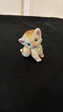 Vintage Mid-Century Spaghetti Ceramic Pink & White Kitten Figurine Made in Japan picture