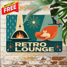 Mid Century Modern Geometric Atomic Black Cat Living Room Art Metal Tin Sign picture