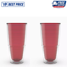 NEW Tervis Clear and Colorful Tabletop Collection, Red, 24oz Tumbler, 2 Pack picture